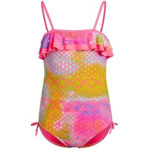 Limited Too Girls 14-16 Bathing Suit UPF 50 One Piece Ruffled Swimsuit Pink